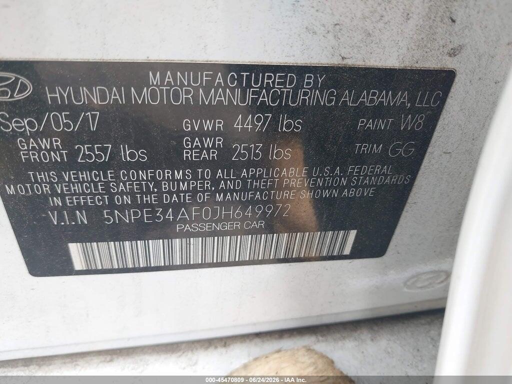 5NPE34AF0JH649972 2018 HYUNDAI SONATA photo no. 9