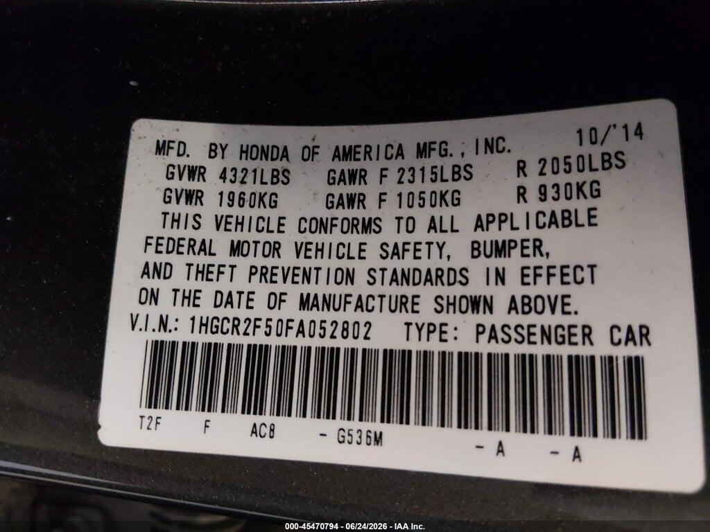1HGCR2F50FA052802 2015 HONDA ACCORD photo no. 9