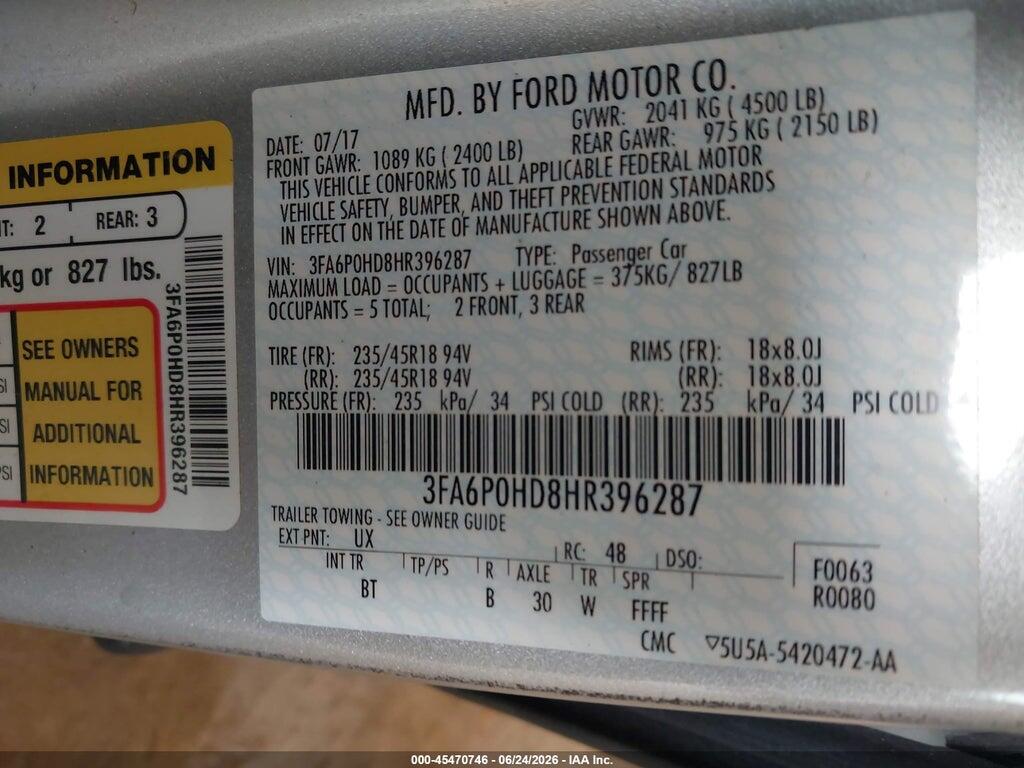 3FA6P0HD8HR396287 2017 FORD FUSION photo no. 9
