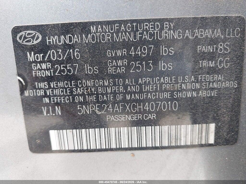 5NPE24AFXGH407010 2016 HYUNDAI SONATA photo no. 9