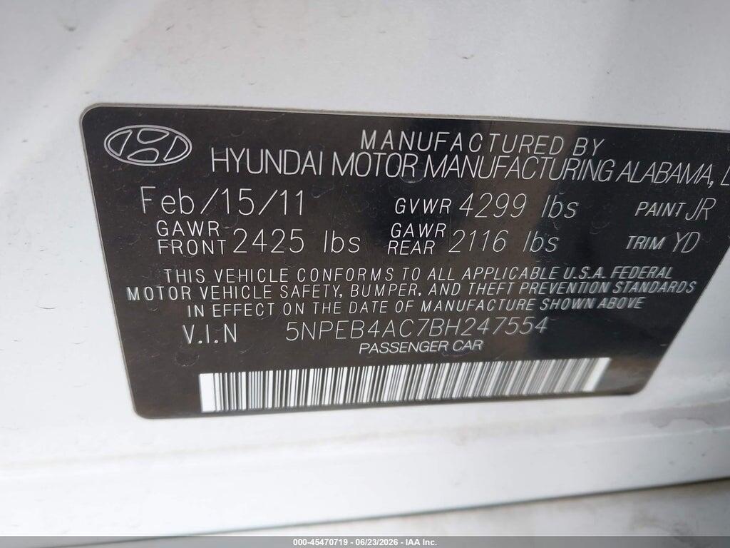 5NPEB4AC7BH247554 2011 HYUNDAI SONATA photo no. 9