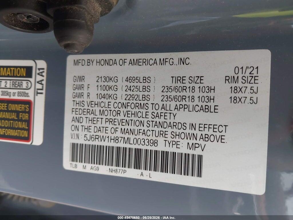 5J6RW1H87ML003398 2021 HONDA CR-V photo no. 9