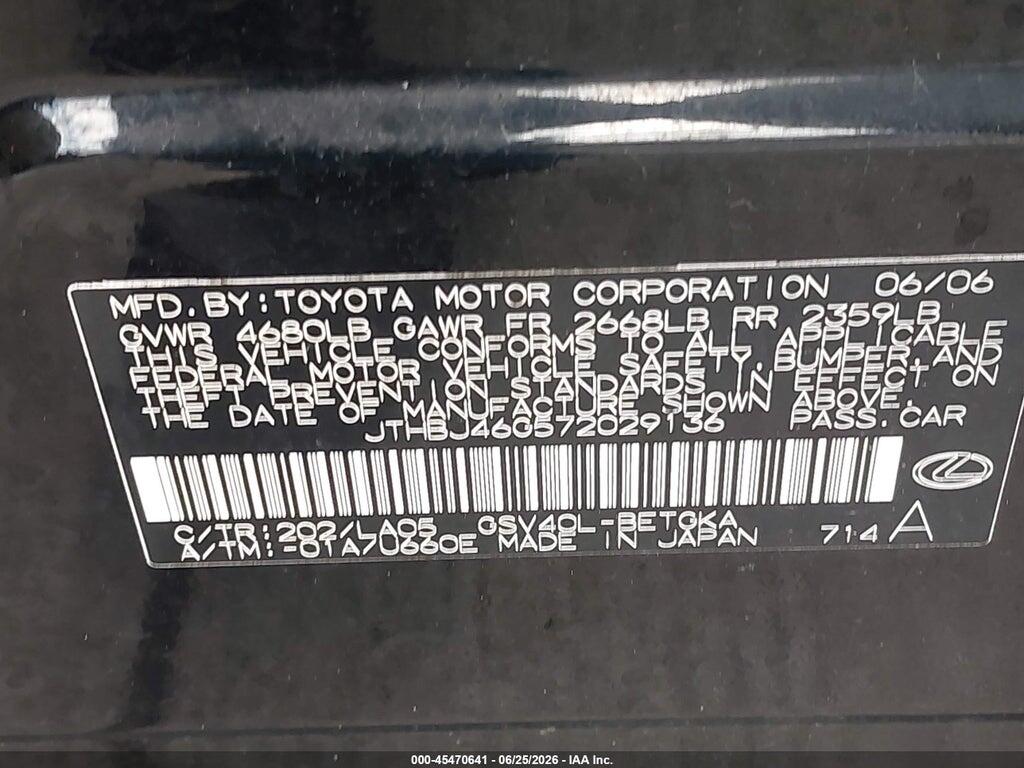 JTHBJ46G572029136 2007 LEXUS ES 350 photo no. 9
