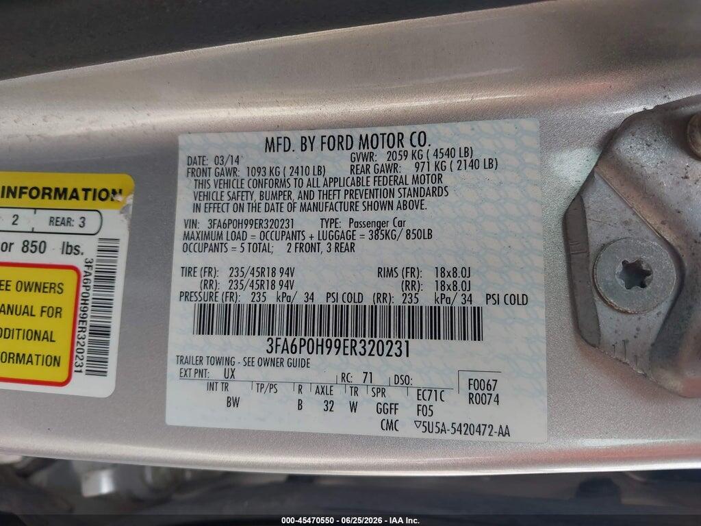 3FA6P0H99ER320231 2014 FORD FUSION photo no. 9