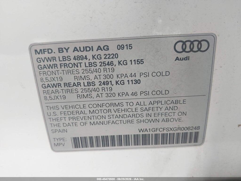 WA1GFCFSXGR006248 2016 AUDI Q3 photo no. 9