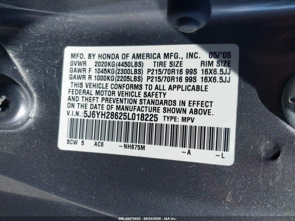 5J6YH28625L018225 2005 HONDA ELEMENT photo no. 9
