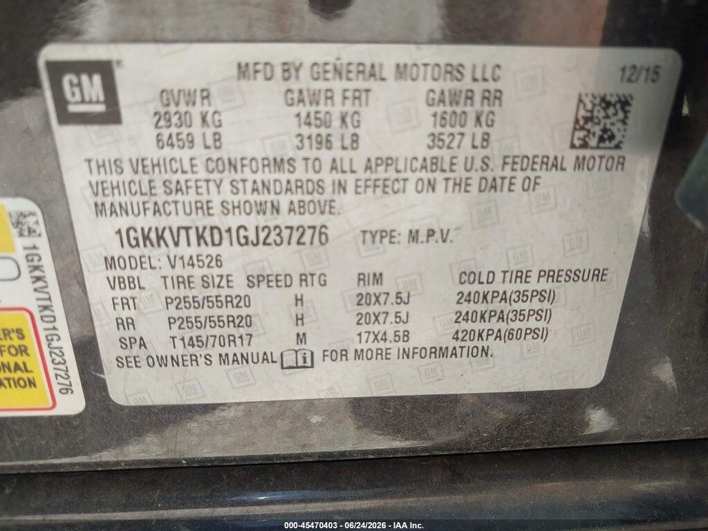 1GKKVTKD1GJ237276 2016 GMC ACADIA photo no. 9