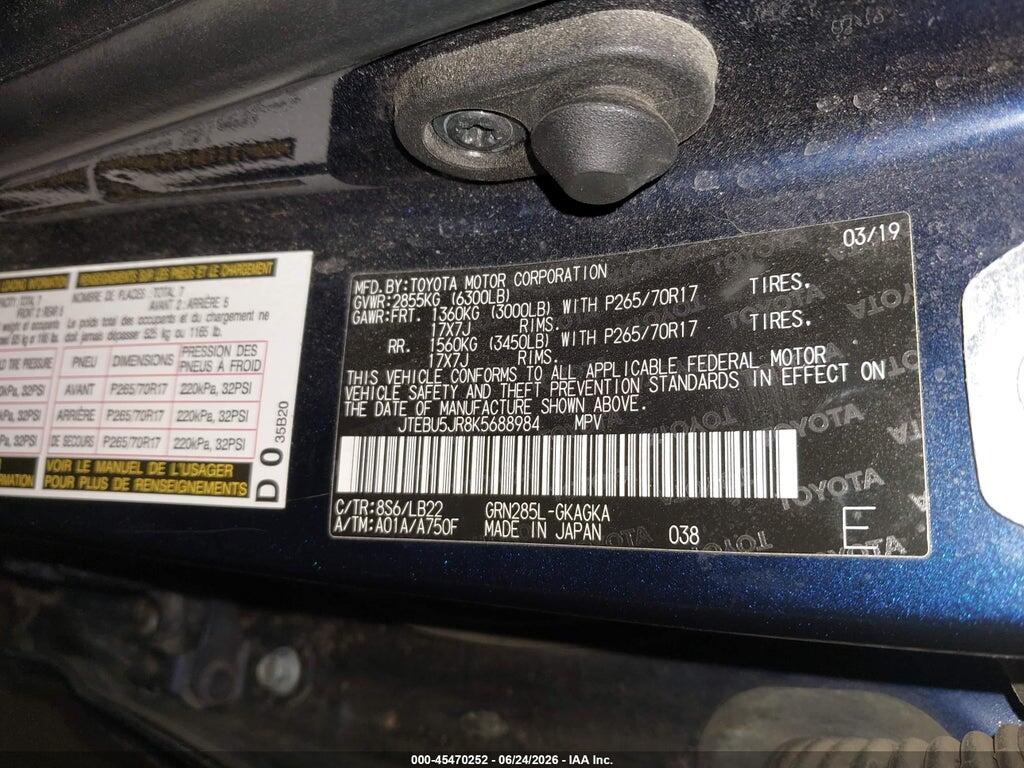 JTEBU5JR8K5688984 2019 TOYOTA 4RUNNER photo no. 9