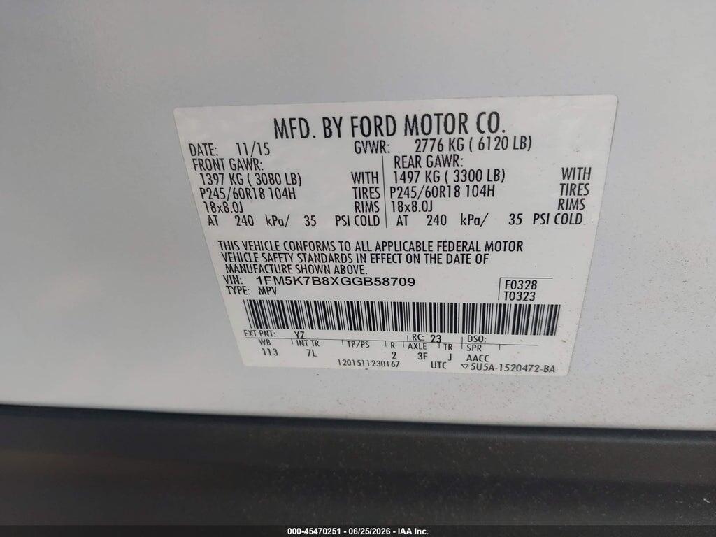 1FM5K7B8XGGB58709 2016 FORD EXPLORER photo no. 9