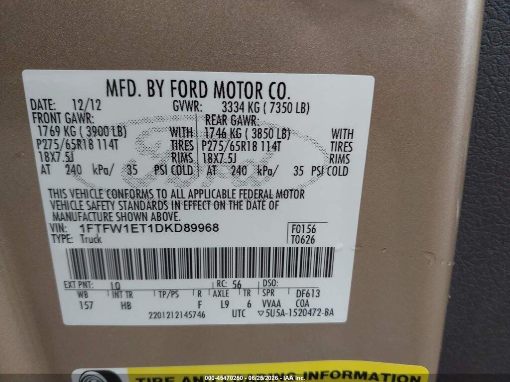 1FTFW1ET1DKD89968 2013 FORD F-150 photo no. 9