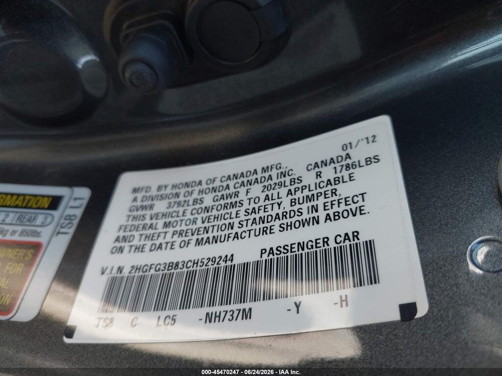2HGFG3B83CH529244 2012 HONDA CIVIC photo no. 9