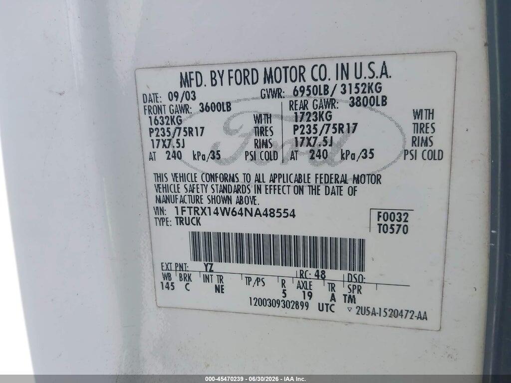 1FTRX14W64NA48554 2004 FORD F-150 photo no. 9