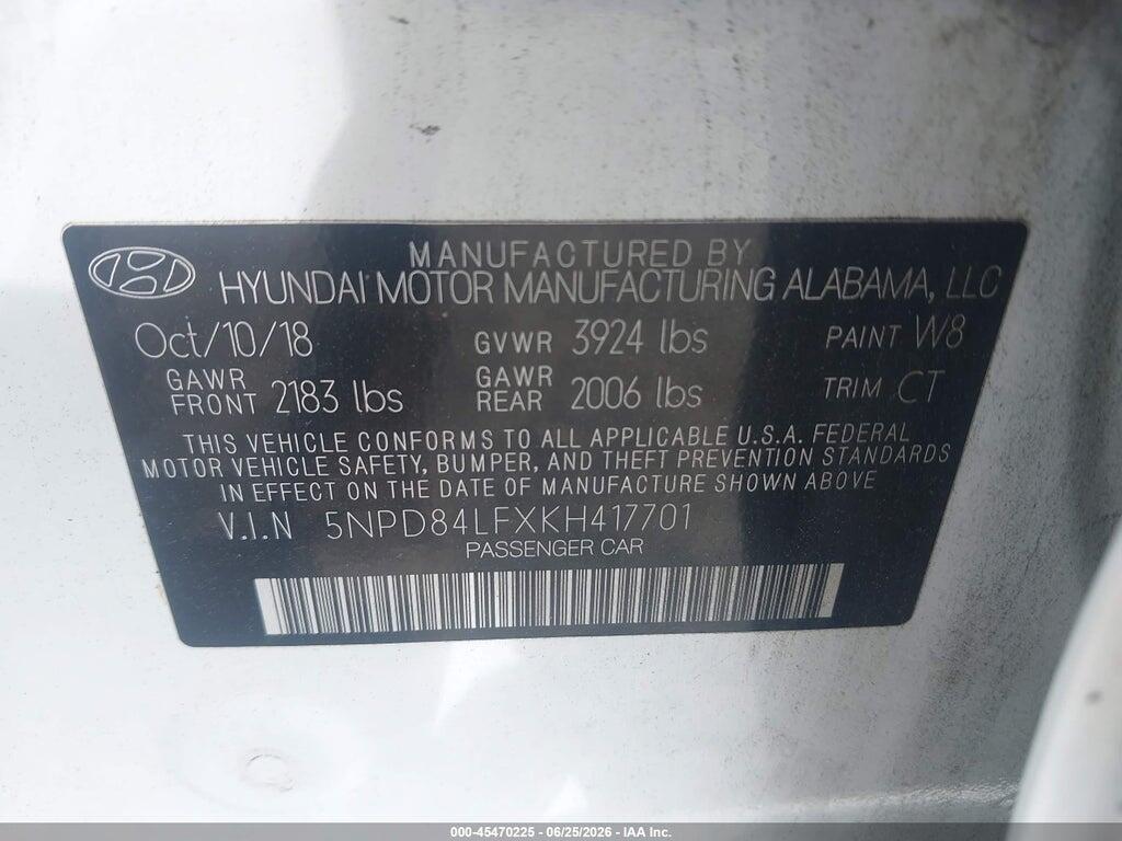 5NPD84LFXKH417701 2019 HYUNDAI ELANTRA photo no. 9