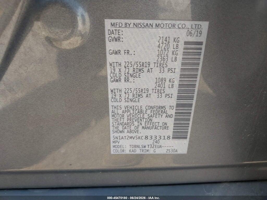5N1AT2MV5KC833318 2019 NISSAN ROGUE photo no. 9