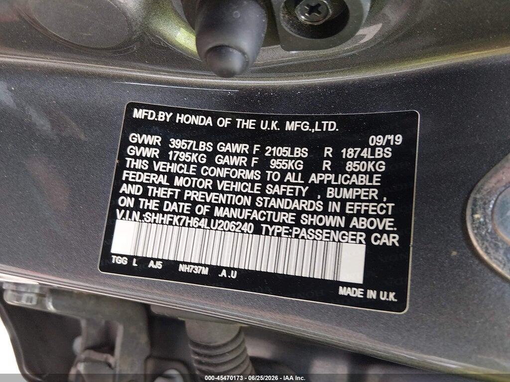 SHHFK7H64LU206240 2020 HONDA CIVIC photo no. 9