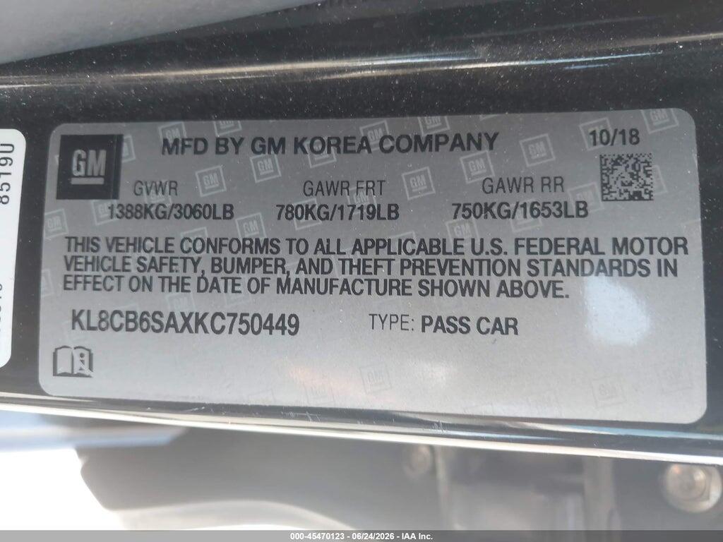 KL8CB6SAXKC750449 2019 CHEVROLET SPARK photo no. 9