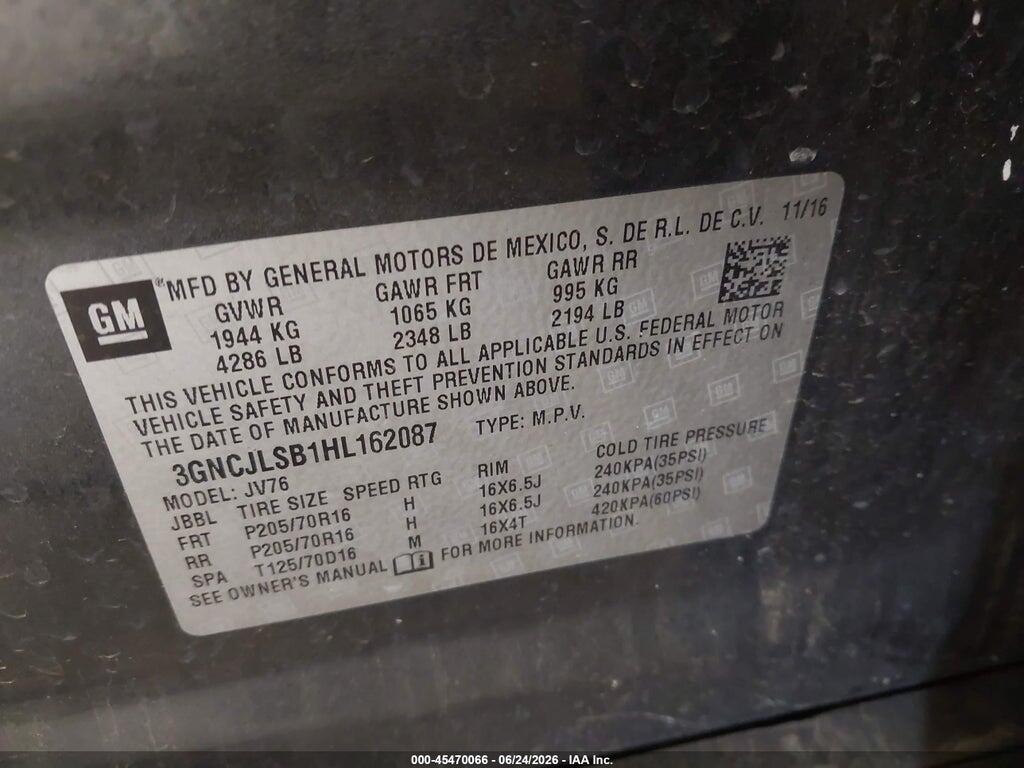 3GNCJLSB1HL162087 2017 CHEVROLET TRAX photo no. 9
