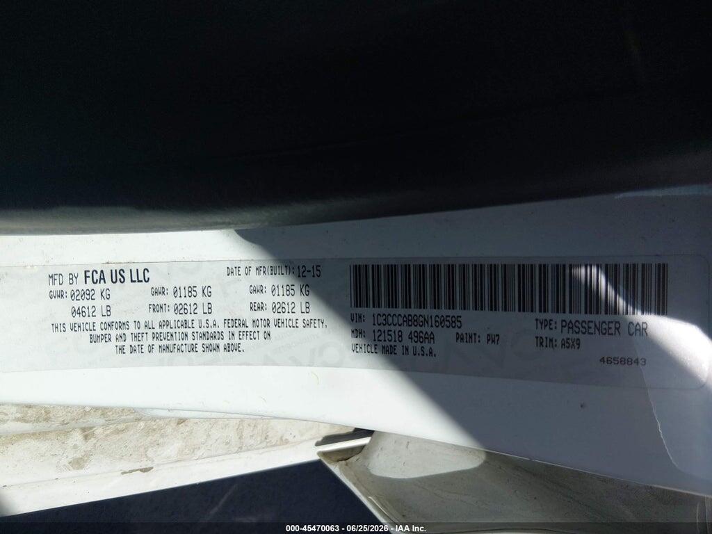 1C3CCCAB8GN160585 2016 CHRYSLER 200 photo no. 9