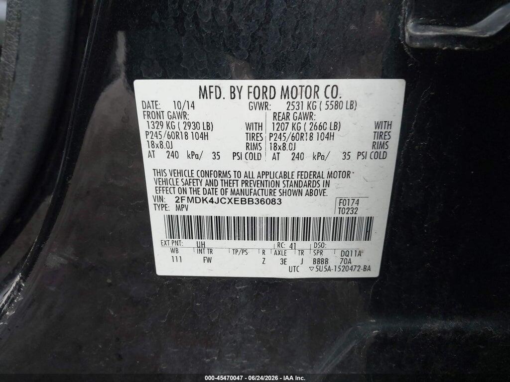 2FMDK4JCXEBB36083 2014 FORD EDGE photo no. 9