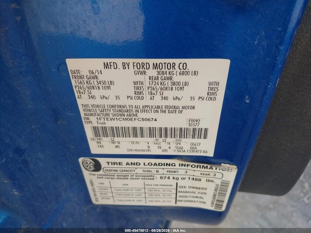 1FTEW1CM0EFC50674 2014 FORD F-150 photo no. 9