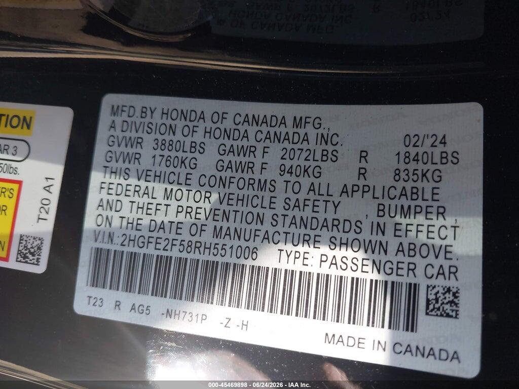 2HGFE2F58RH551006 2024 HONDA CIVIC photo no. 9