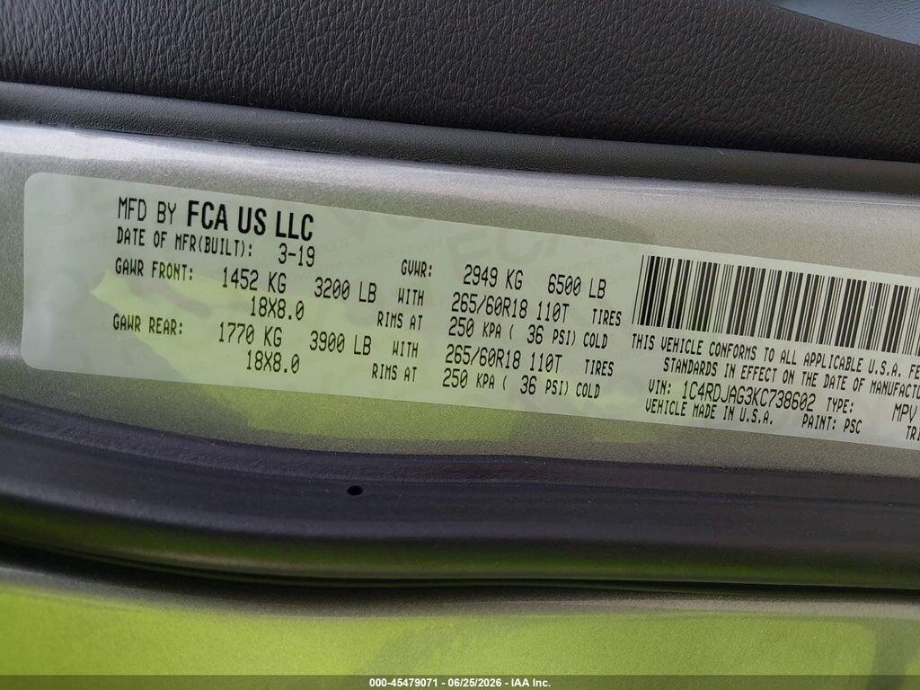 1C4RDJAG3KC738602 2019 DODGE DURANGO photo no. 9