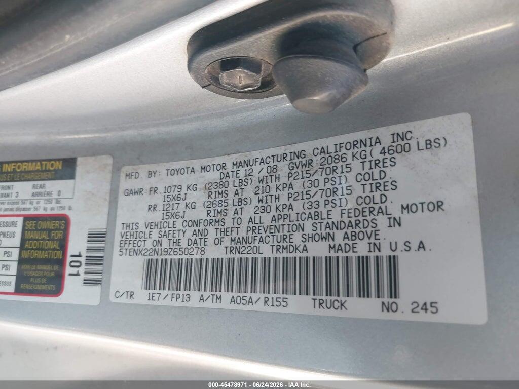 5TENX22N19Z650278 2009 TOYOTA TACOMA photo no. 9