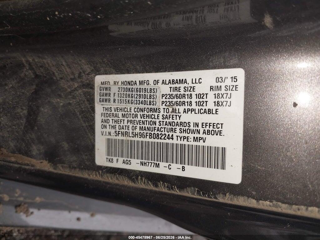 5FNRL5H96FB082244 2015 HONDA ODYSSEY photo no. 9