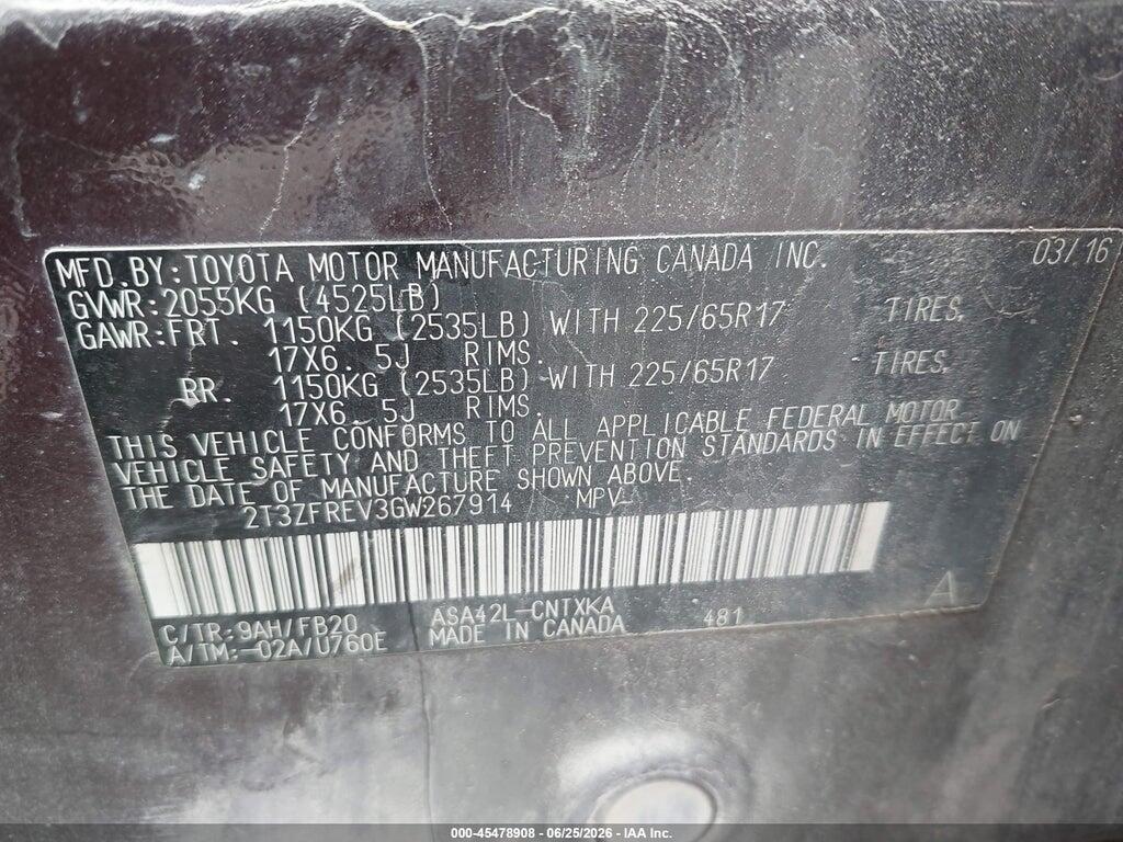 2T3ZFREV3GW267914 2016 TOYOTA RAV4 photo no. 9