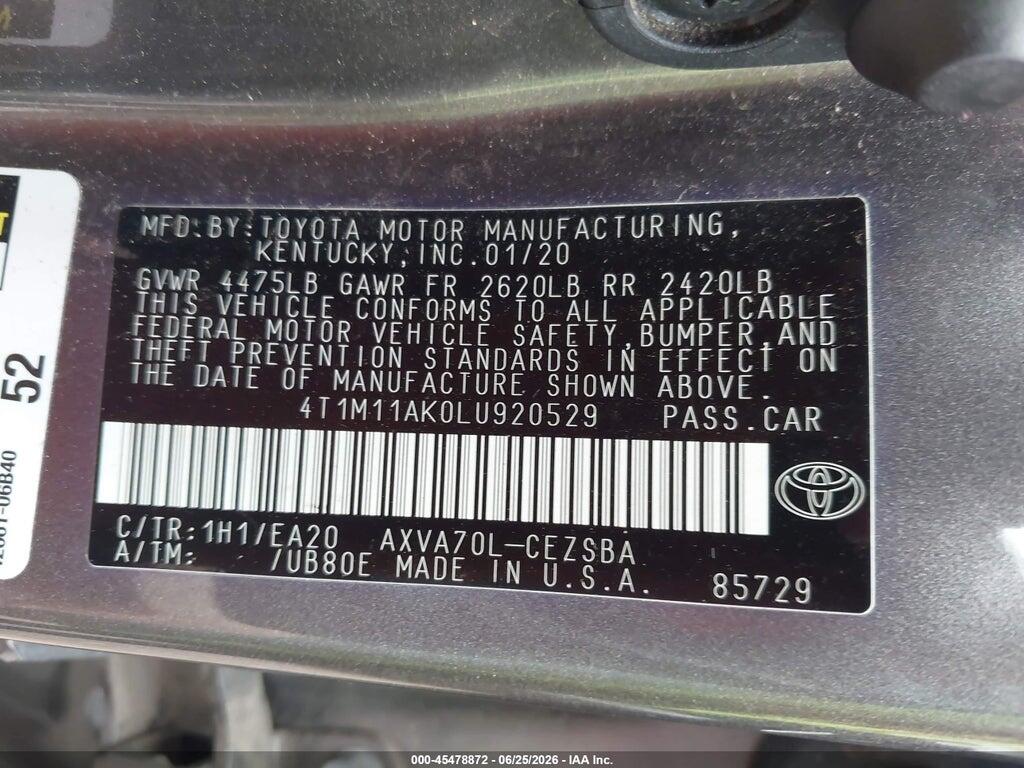 4T1M11AK0LU920529 2020 TOYOTA CAMRY photo no. 9