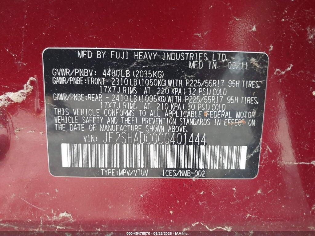 JF2SHADC0CG401444 2012 SUBARU FORESTER photo no. 9