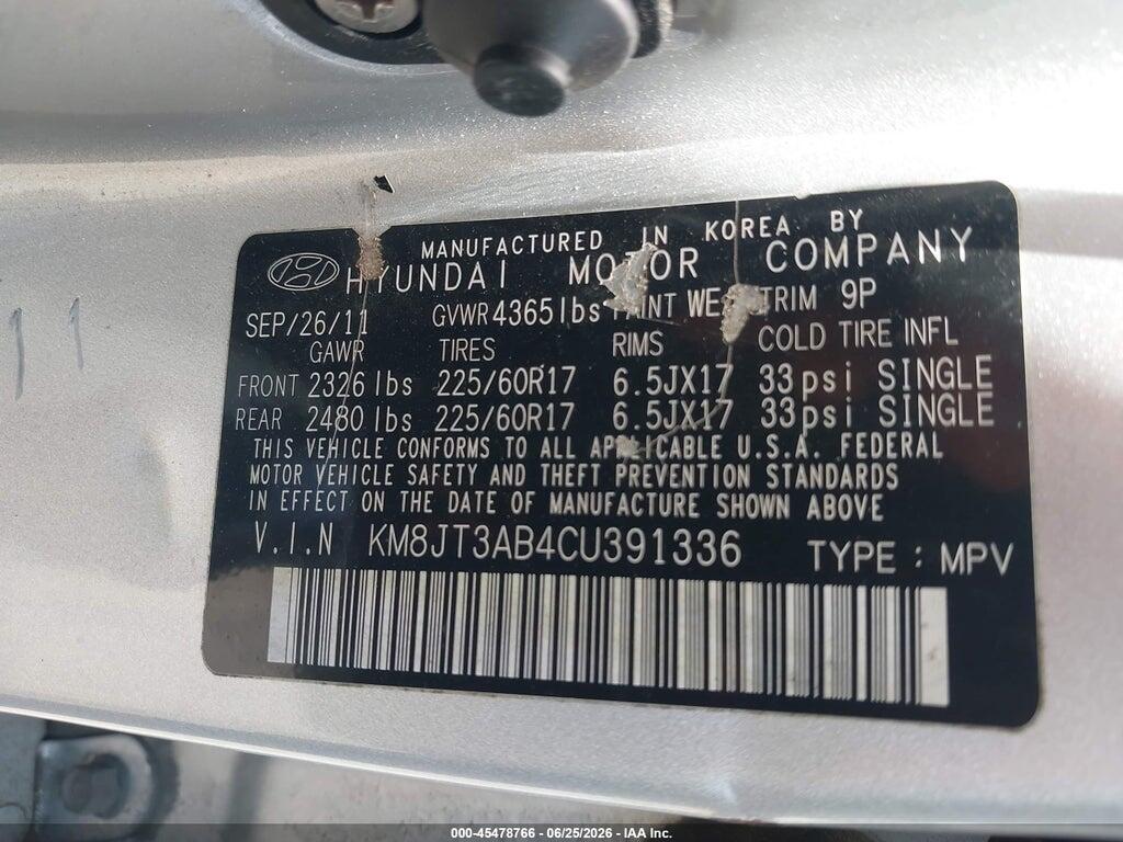 KM8JT3AB4CU391336 2012 HYUNDAI TUCSON photo no. 9