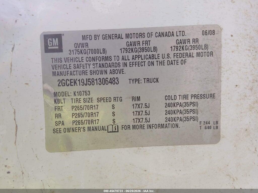 2GCEK19J581306483 2008 CHEVROLET SILVERADO 1500 photo no. 9