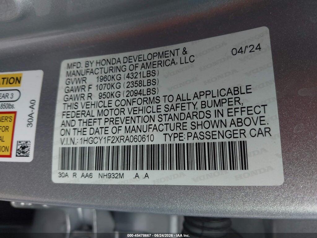 1HGCY1F2XRA060610 2024 HONDA ACCORD photo no. 9