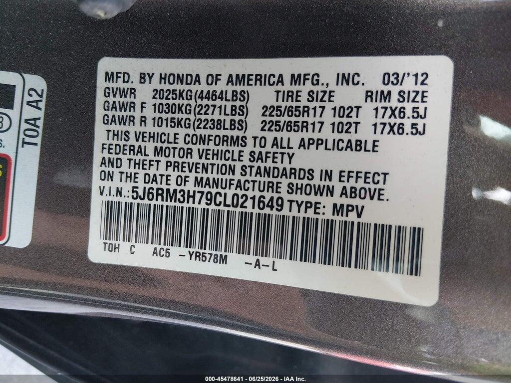 5J6RM3H79CL021649 2012 HONDA CR-V photo no. 9
