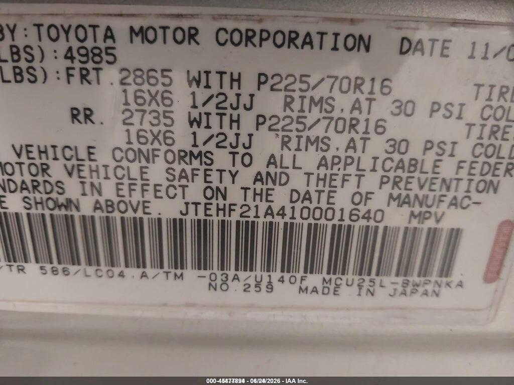 JTEHF21A410001640 2001 TOYOTA HIGHLANDER photo no. 9
