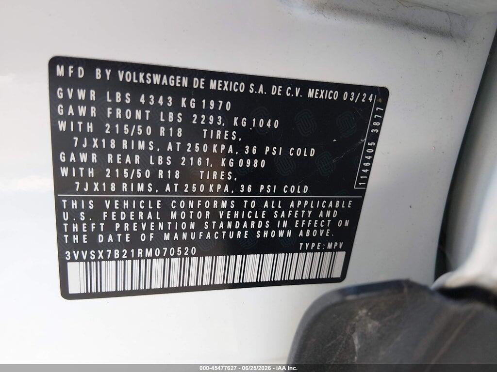 3VVSX7B21RM070520 2024 VOLKSWAGEN TAOS photo no. 9