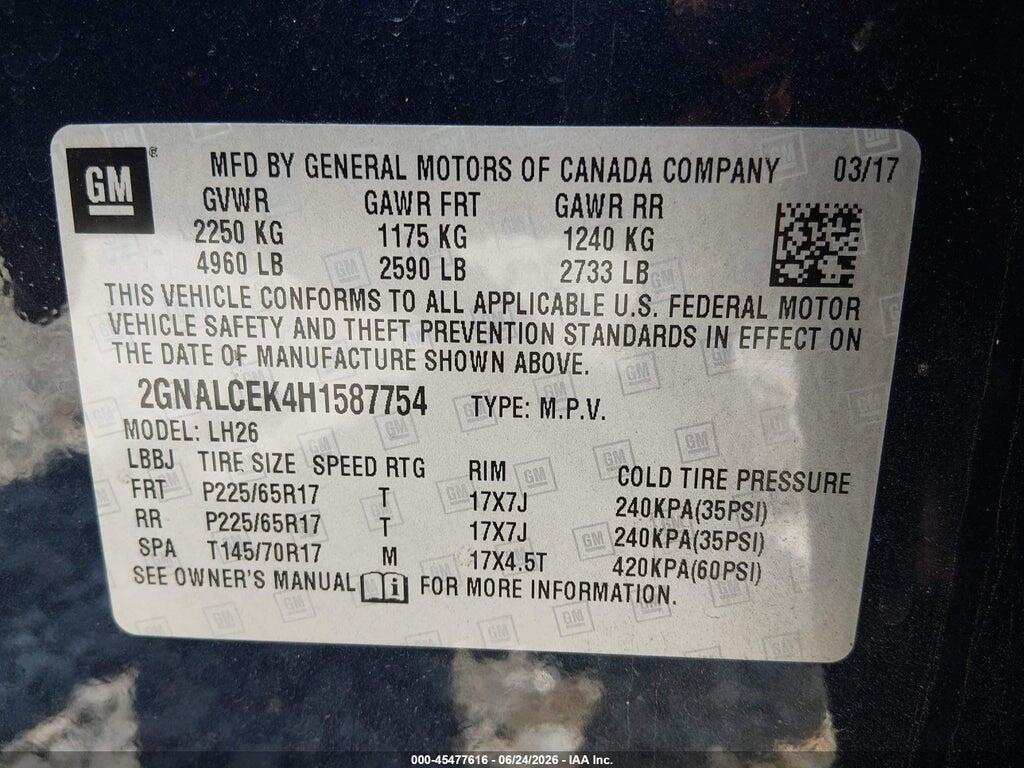2GNALCEK4H1587754 2017 CHEVROLET EQUINOX photo no. 9