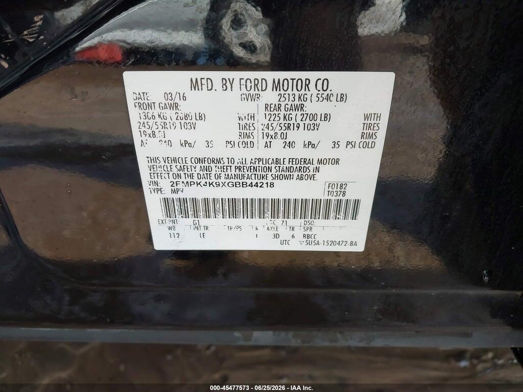 2FMPK4K9XGBB44218 2016 FORD EDGE photo no. 9