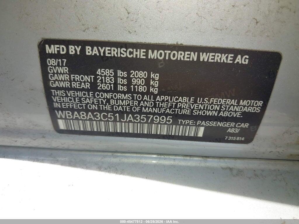 WBA8A3C51JA357995 2018 BMW 320I photo no. 9