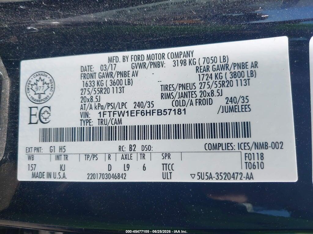 1FTFW1EF6HFB57181 2017 FORD F-150 photo no. 9