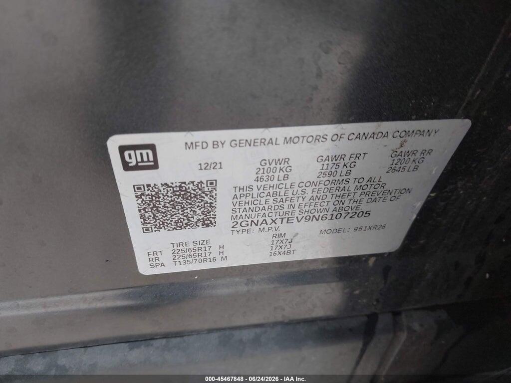 2GNAXTEV9N6107205 2022 CHEVROLET EQUINOX photo no. 9
