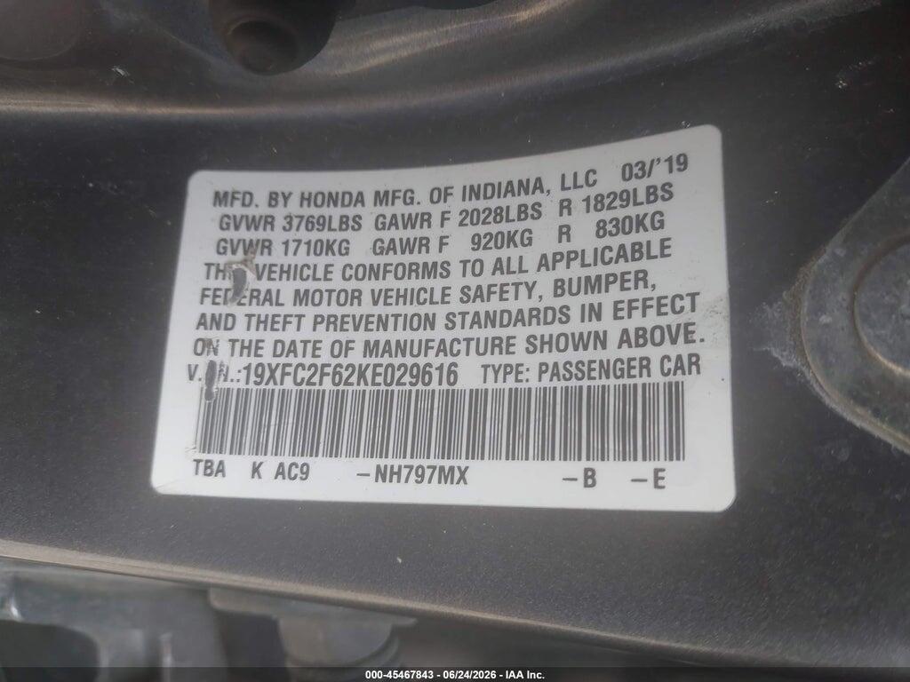 19XFC2F62KE029616 2019 HONDA CIVIC photo no. 9