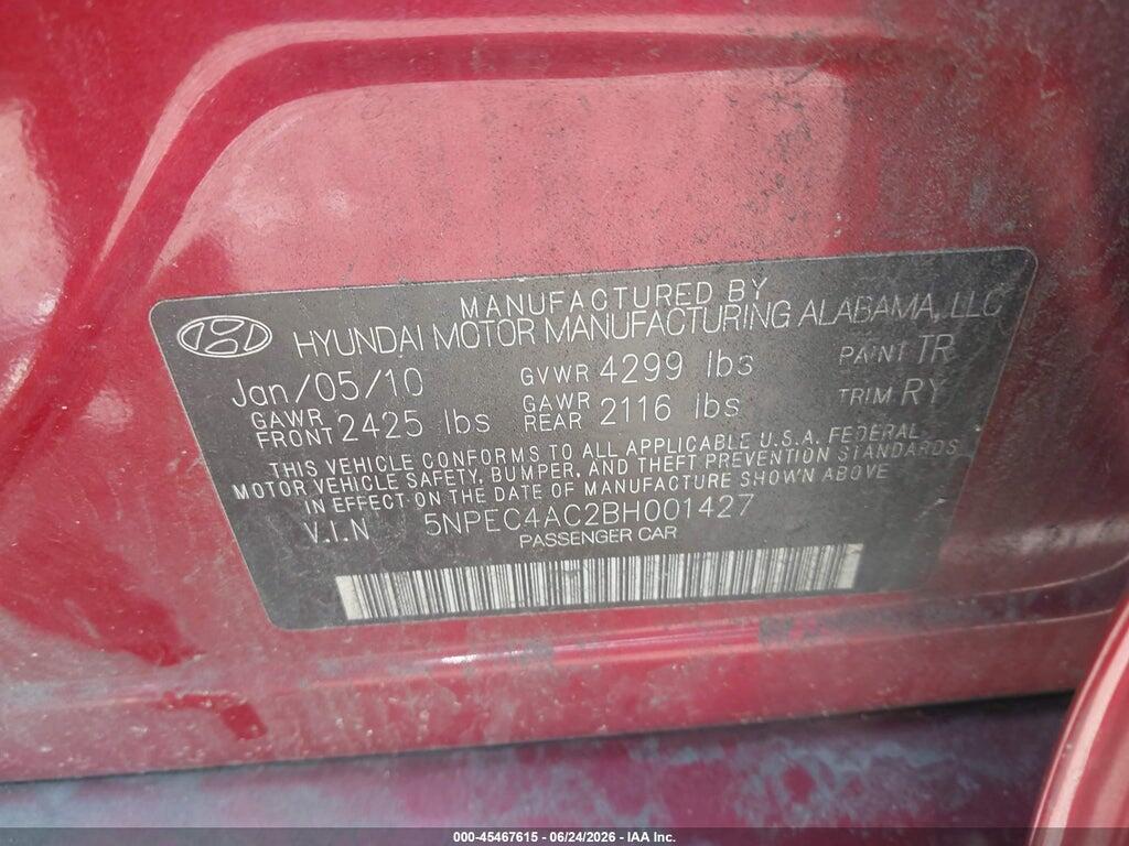 5NPEC4AC2BH001427 2011 HYUNDAI SONATA photo no. 9