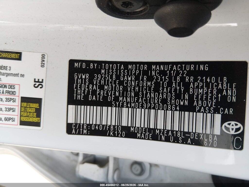 5YFB4MDE9PP000864 2023 TOYOTA COROLLA photo no. 9