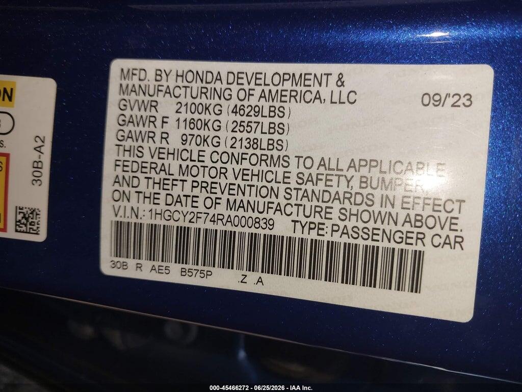 1HGCY2F74RA000839 2024 HONDA ACCORD HYBRID photo no. 9