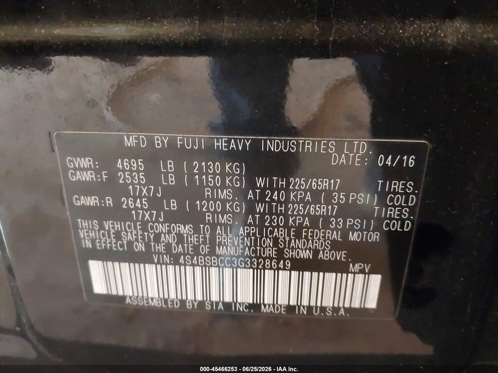 4S4BSBCC3G3328649 2016 SUBARU OUTBACK photo no. 9