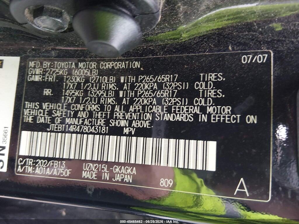JTEBT14R478043181 2007 TOYOTA 4RUNNER photo no. 9