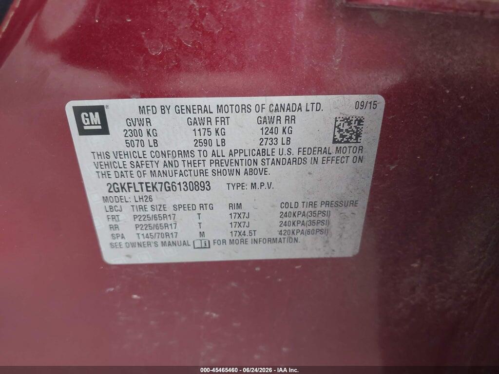 2GKFLTEK7G6130893 2016 GMC TERRAIN photo no. 9