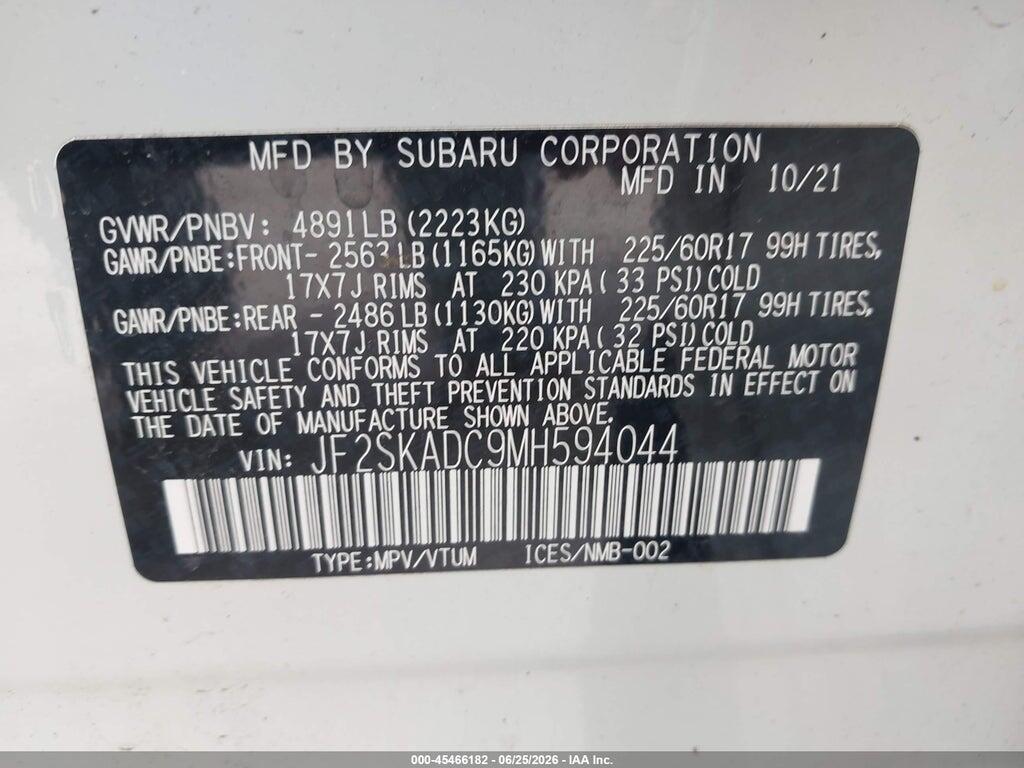 JF2SKADC9MH594044 2021 SUBARU FORESTER photo no. 9